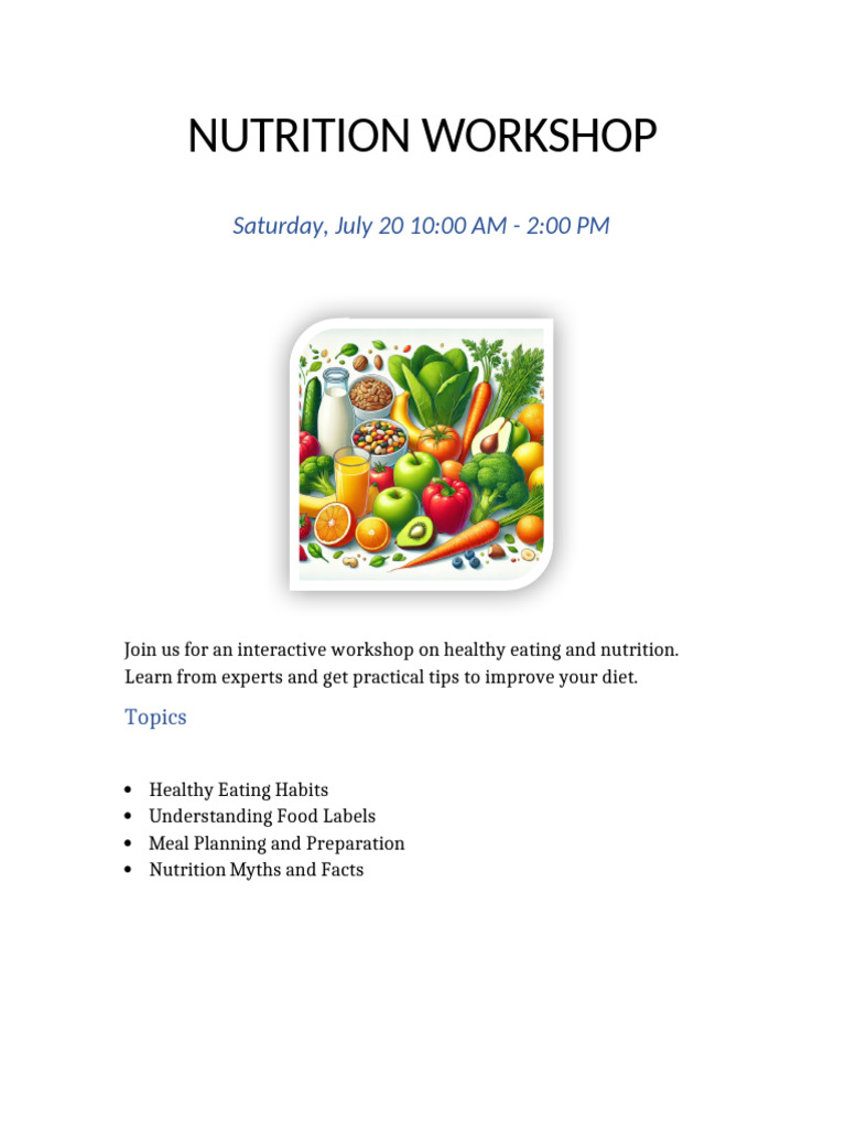Nutrition Workshop: Healthy Eating Tips | PDF