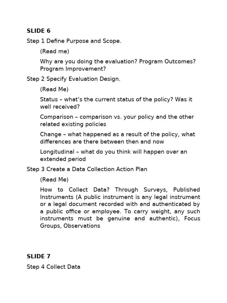 Policy Evaluation Steps Guide | PDF | Evaluation | Survey Methodology