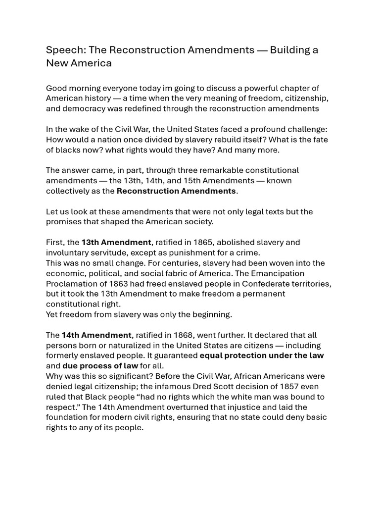 Reconstruction Amendments Explained | PDF | Thirteenth Amendment To The ...