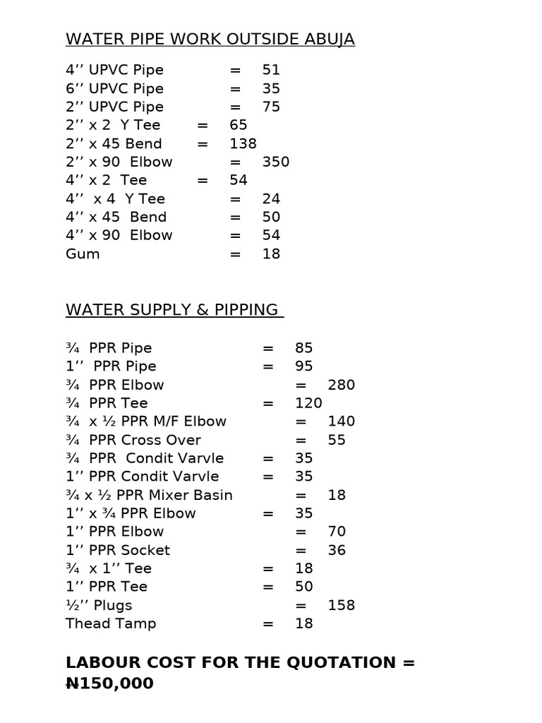 Water Pipe Work | PDF