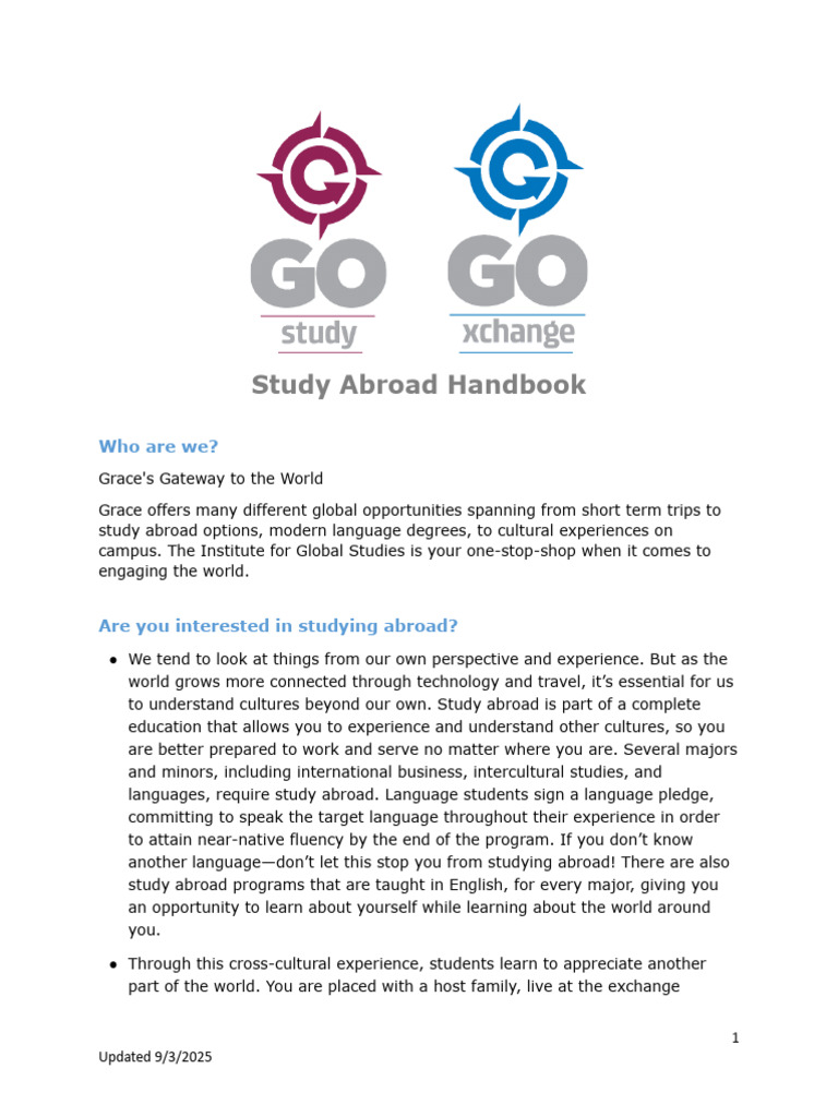 Grace College Study Abroad Guide | PDF | Title Ix | International Student