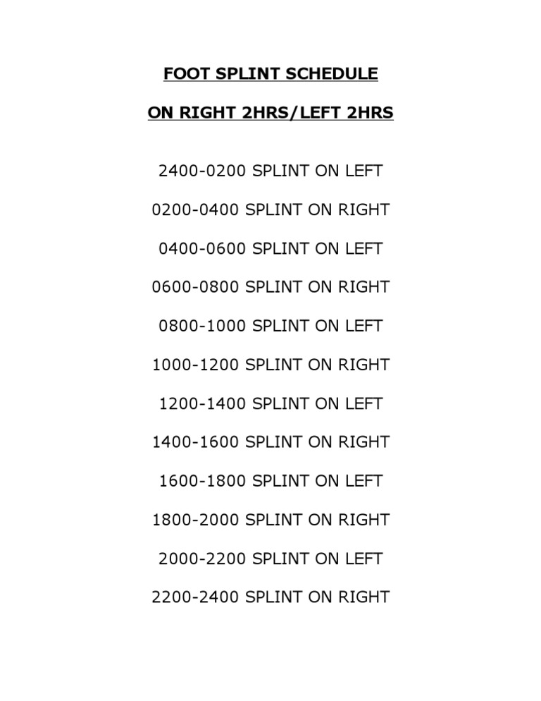Foot Splint Schedule PDF