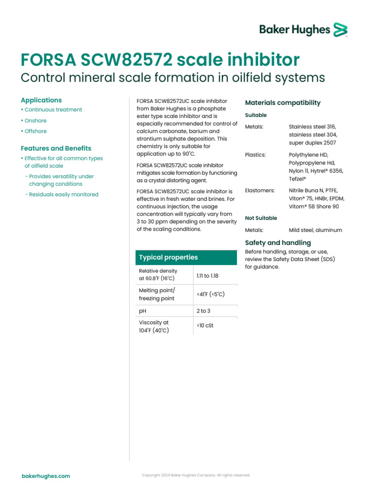 FORSA SCW82572 Scale Inhibitor Overview | PDF | Chemical Substances ...