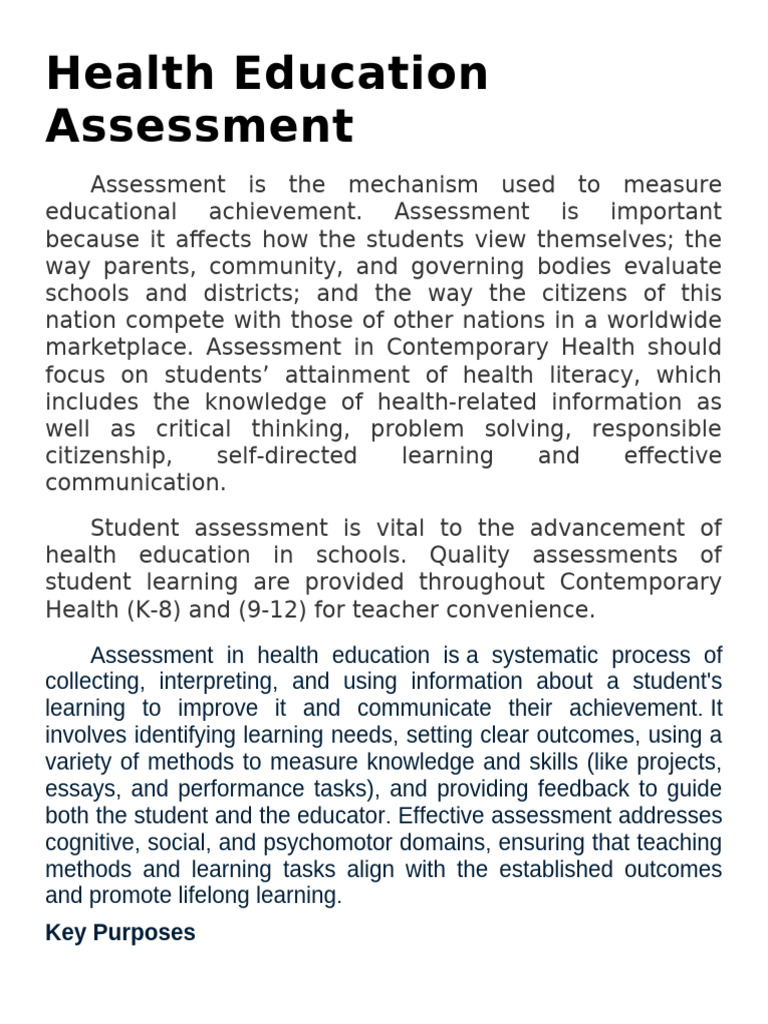 Effective Health Education Assessment | PDF | Educational Assessment ...