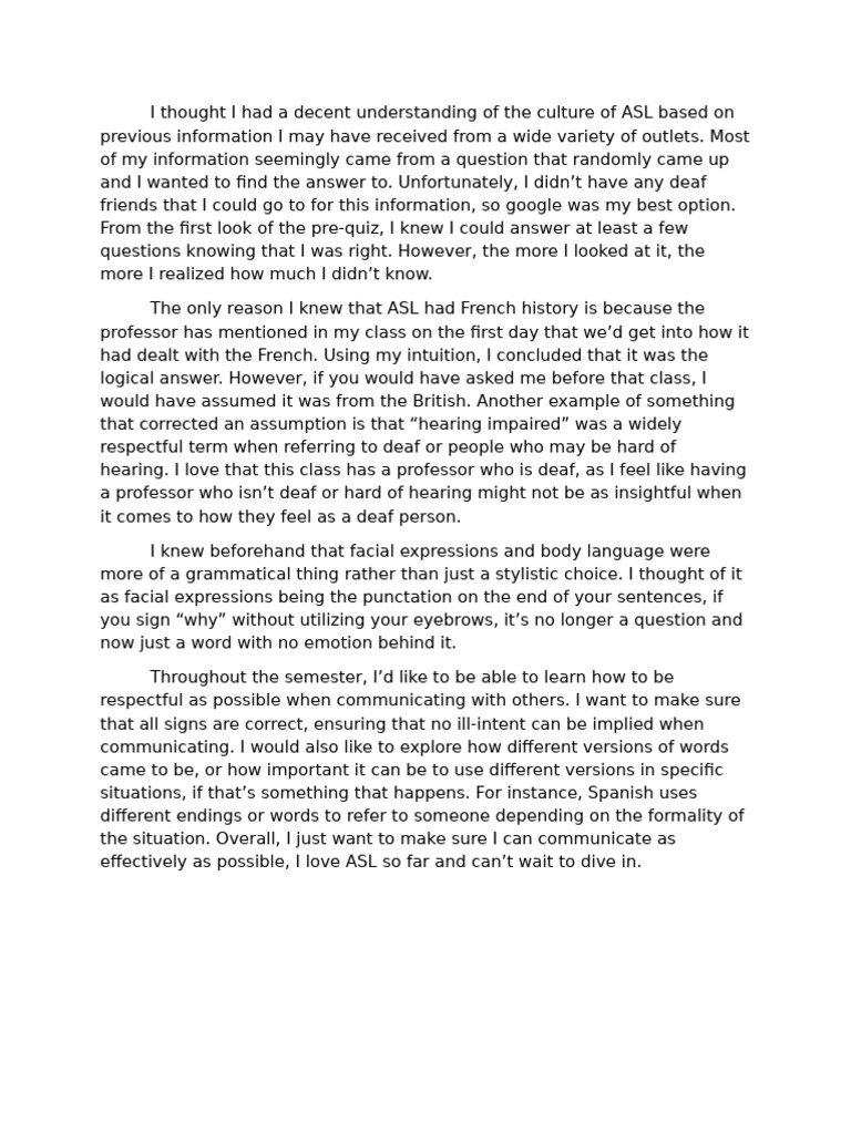 ASL Learning Reflection and Insights | PDF