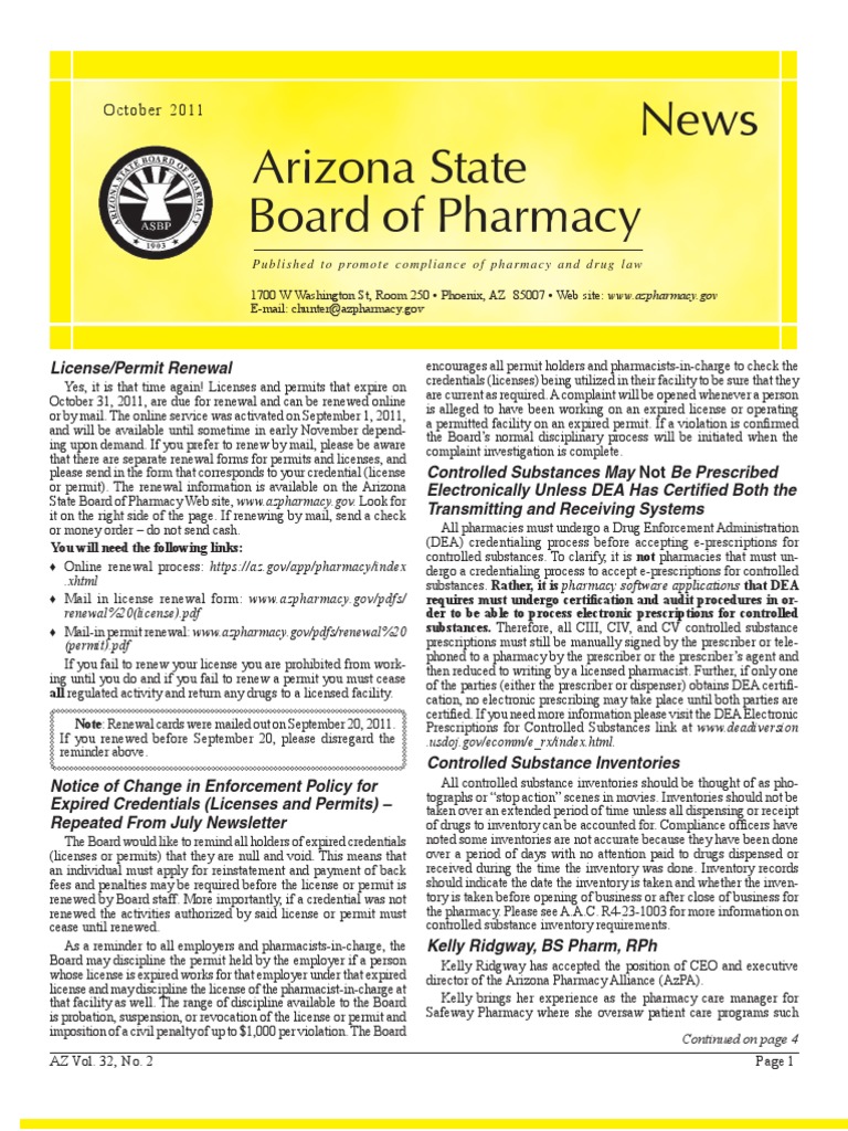 Arizona Board of Pharmacy November 2011 Pharmacy Pharmaceutical Drug