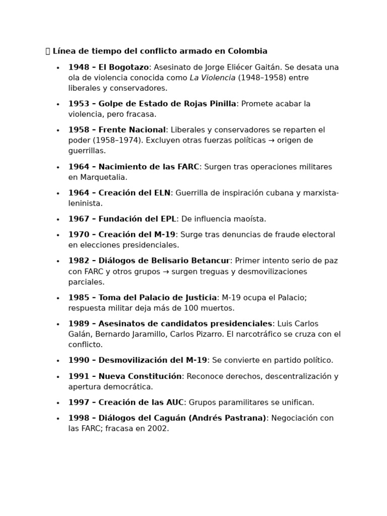 ? Línea de Tiempo Del Conflicto Armado en Colombia | PDF | Guerra de ...