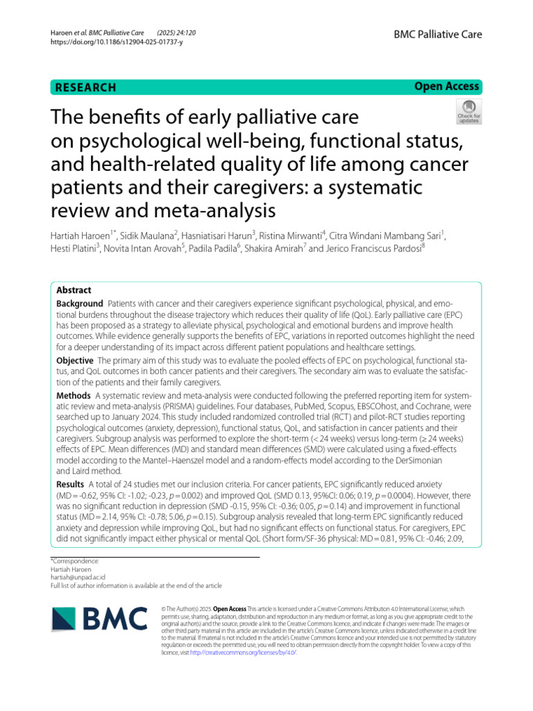 Early Palliative Care Benefits for Cancer Patients | PDF | Palliative ...