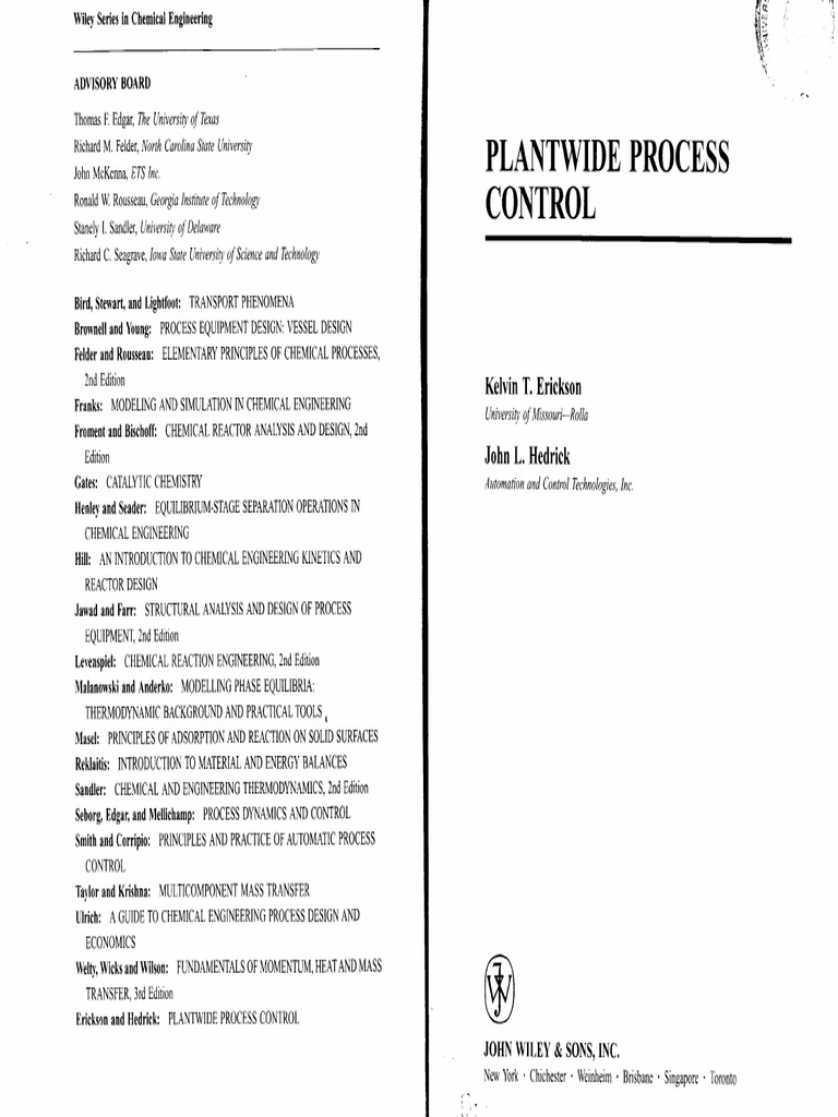 Plantwide Process Control - Erickson | PDF