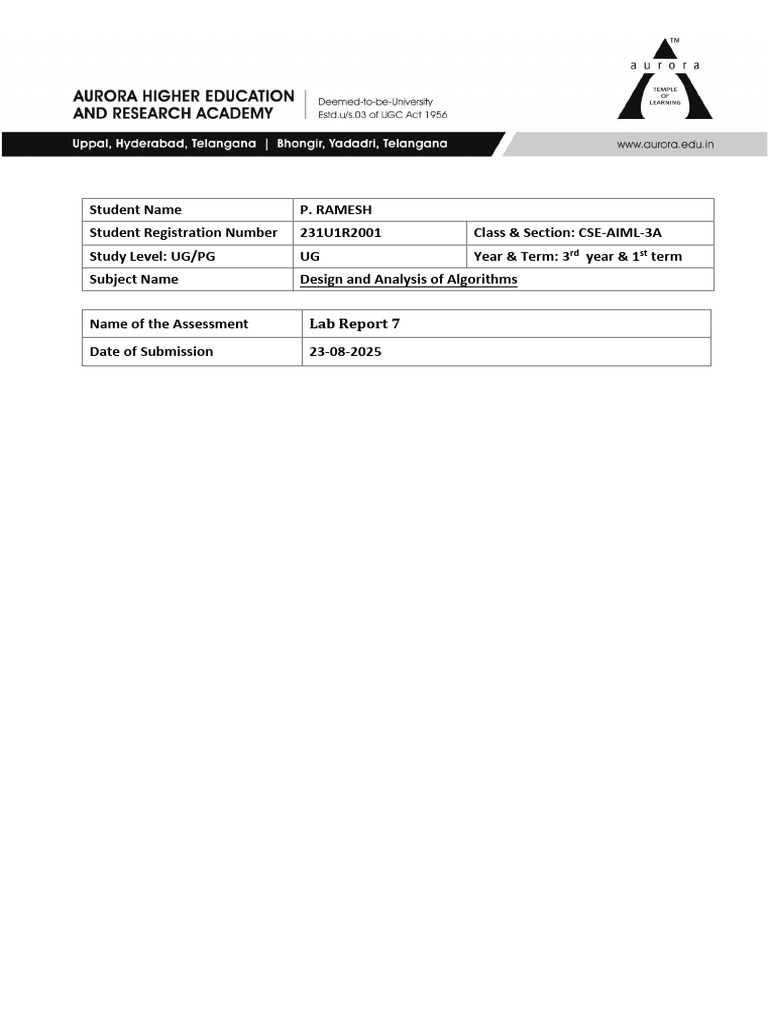 Ramesh Lab Report 7 Daa | PDF