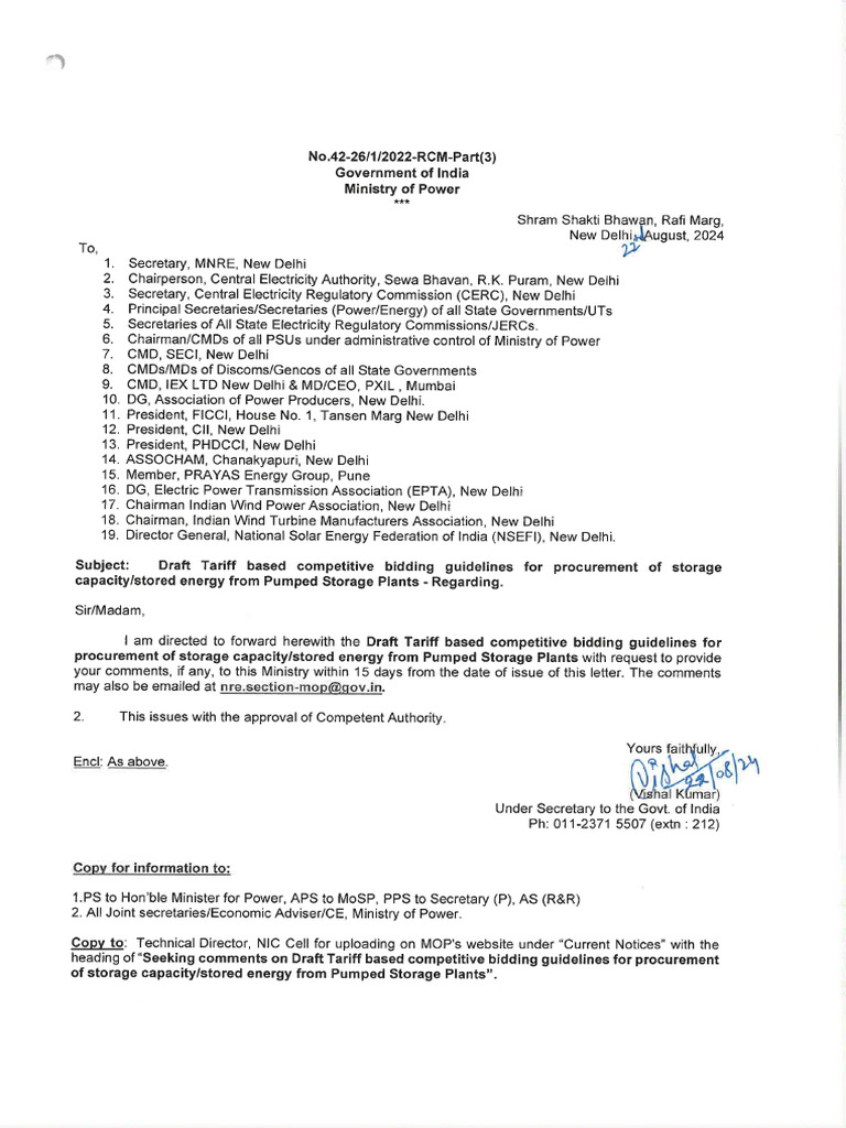 Draft Tariff Based Competitive Bidding Guidelines PSPs Battery Storage ...