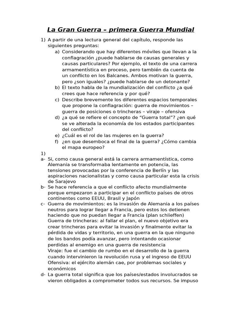 Causas y Consecuencias de la Primera Guerra Mundial | PDF | Alemania ...