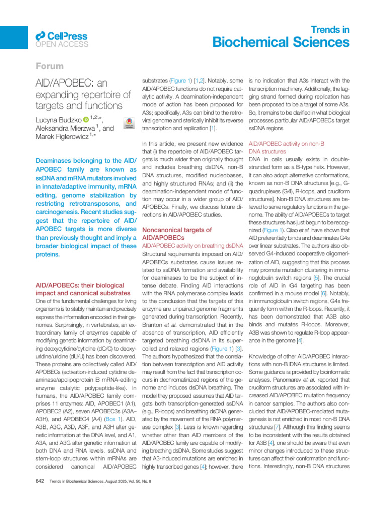 AID APOBEC An Expanding Repertoire of Targets and | PDF | Dna | Rna