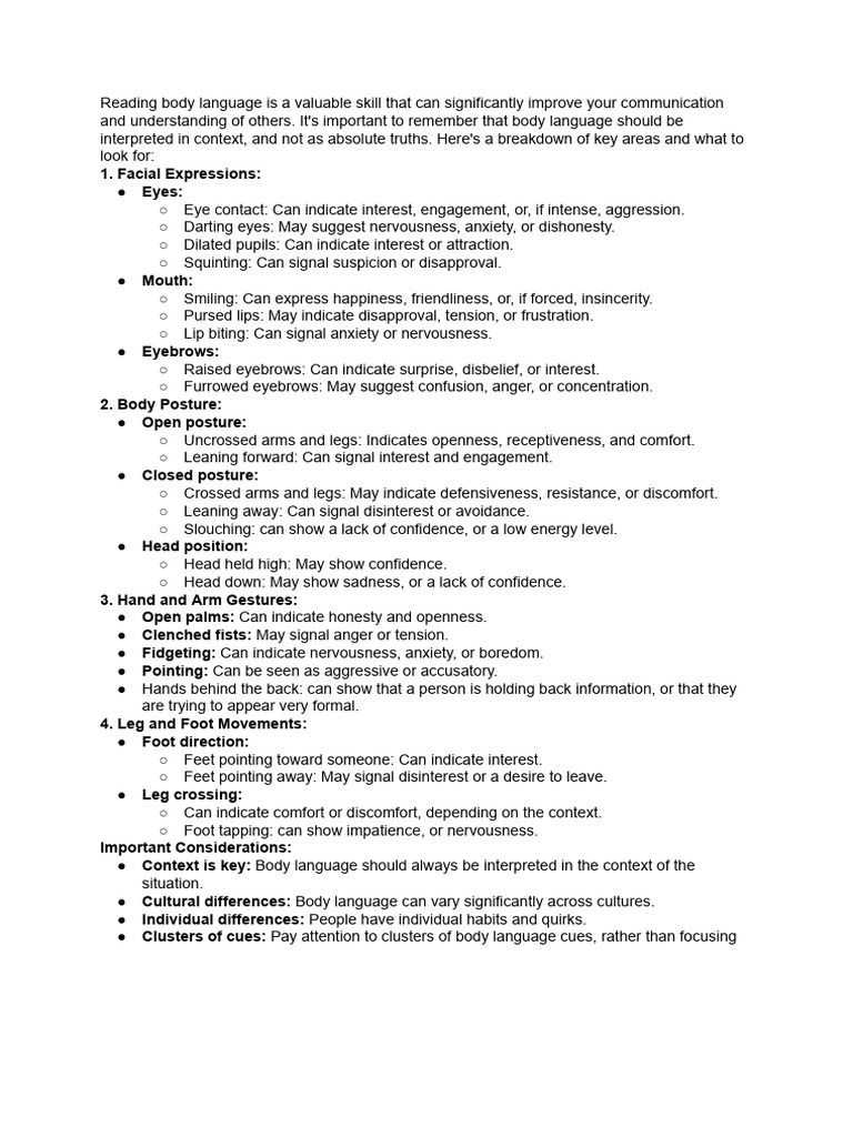 Understanding Body Language Cues | PDF | Body Language | Psychology