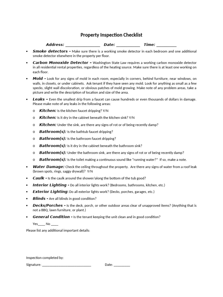Property Inspection Checklist Template | PDF | Bathroom | Home