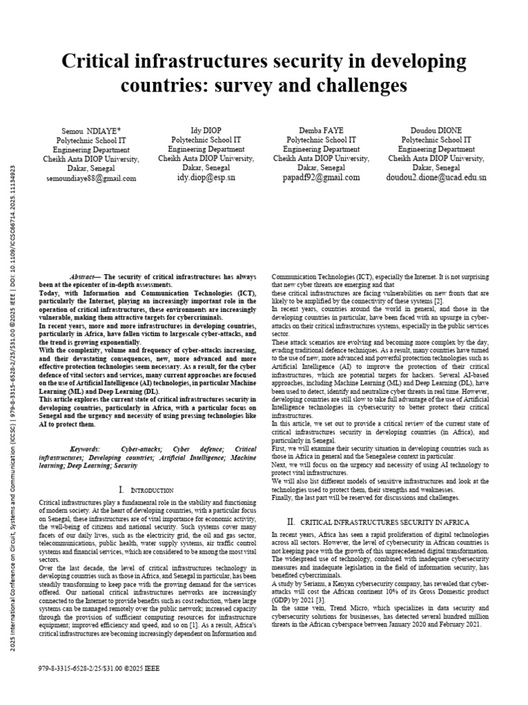 Critical Infrastructures Security in Developing Countries Survey and ...