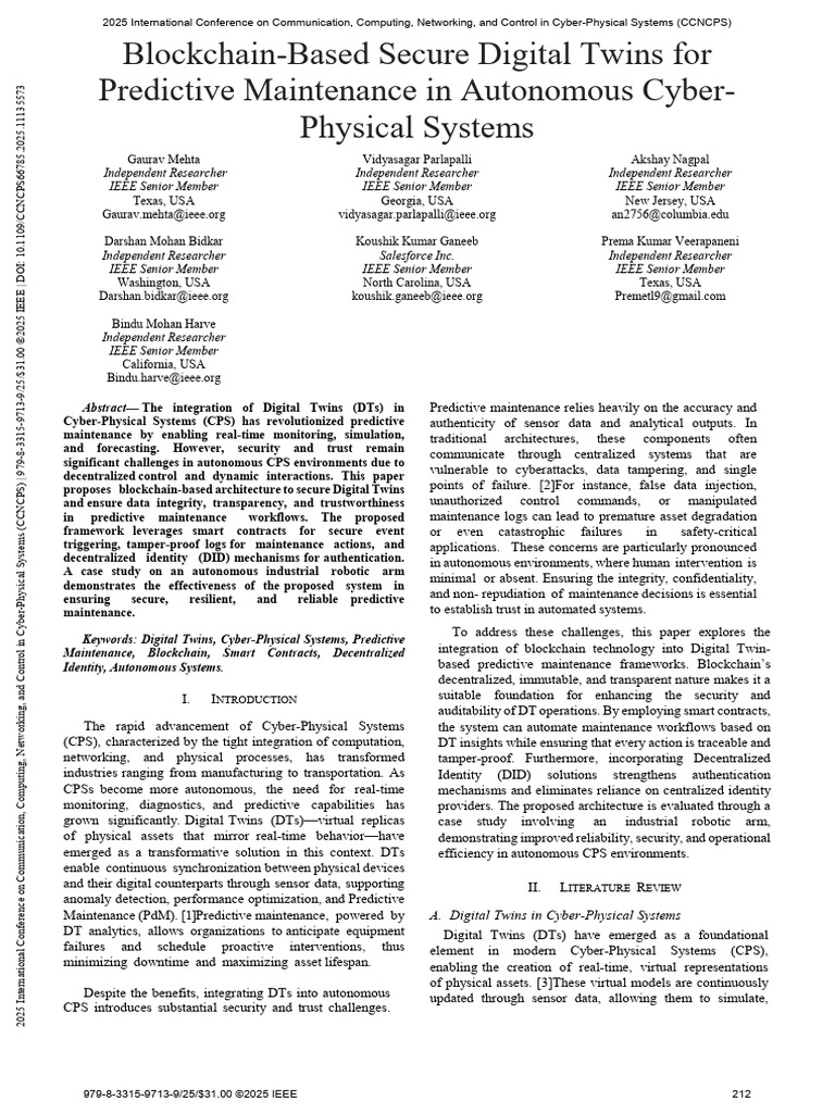 Blockchain for Secure Digital Twins in CPS | PDF | Internet Of Things ...