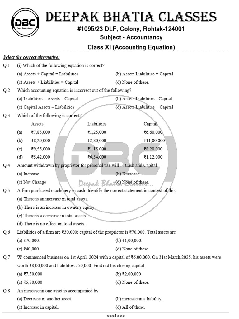 Accounting Equation Practice Questions | PDF | Liability (Financial ...