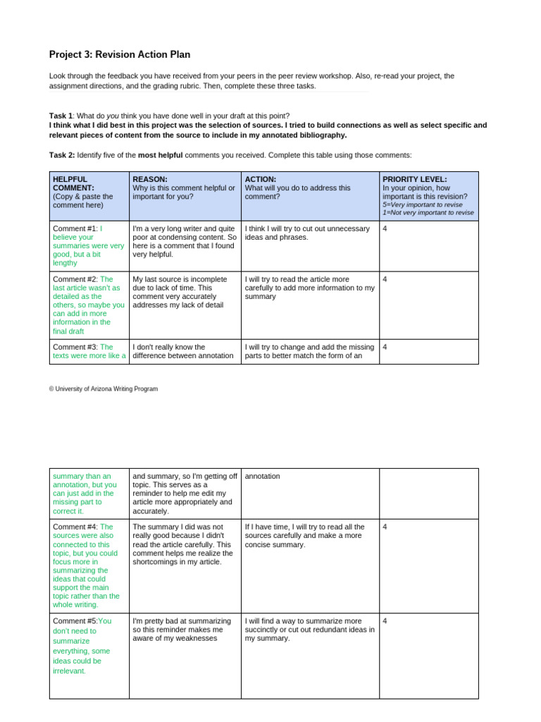 Project 3 - Revision Action Plan | PDF | Human Communication