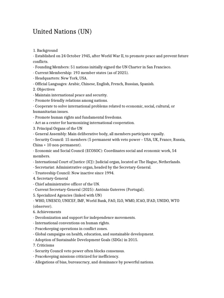 Overview of Major Global Organizations | PDF | United Nations ...