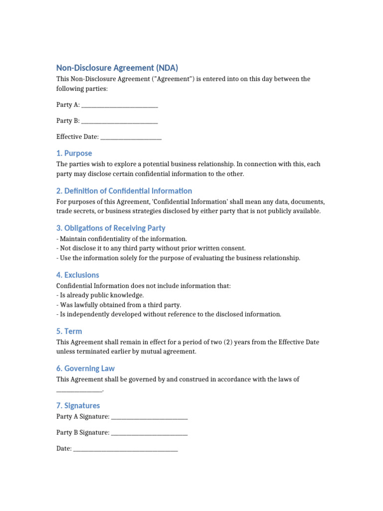 Non-Disclosure Agreement Template | PDF