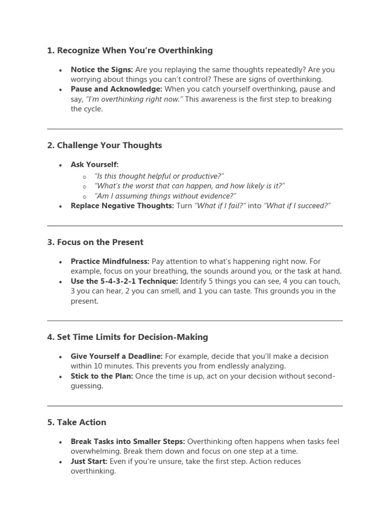 Overcoming Overthinking: 15 Strategies | PDF | Relaxation (Psychology ...