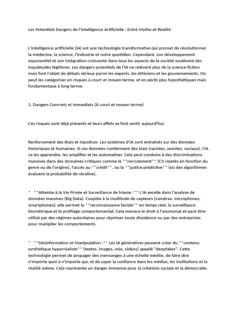 Dangers de l'Intelligence Artificielle | PDF | Intelligence ...