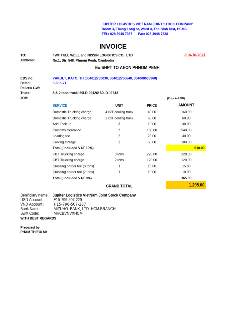 Invoice for Jupiter Logistics Services | PDF | Business