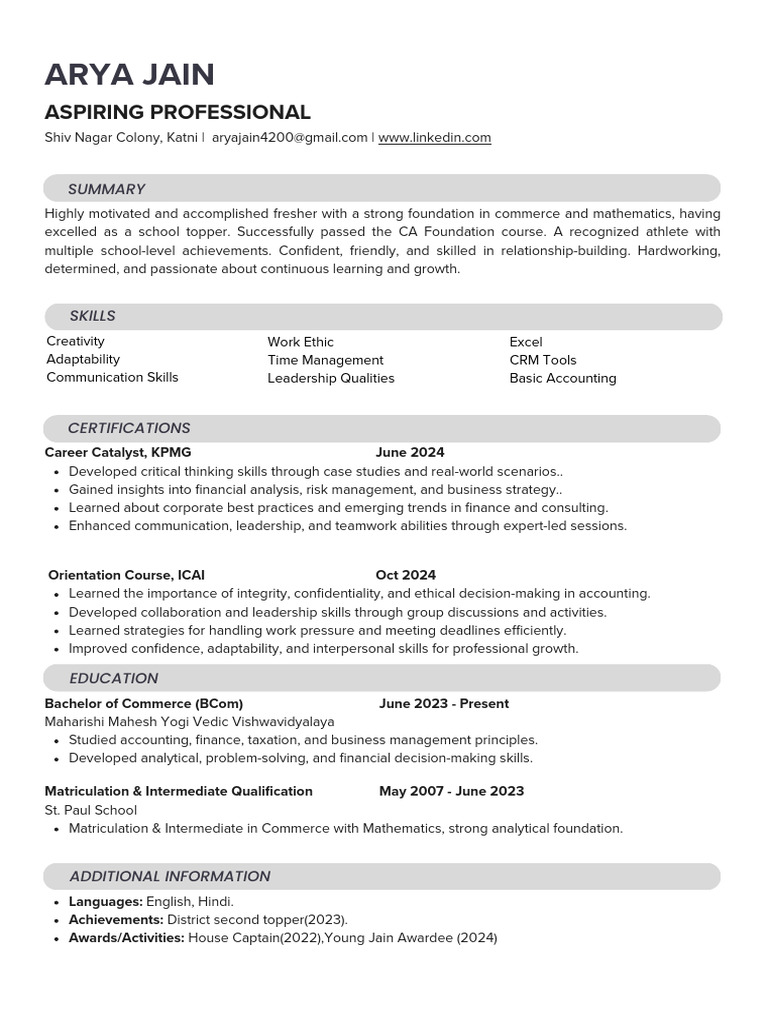 Arya Jain CV | PDF