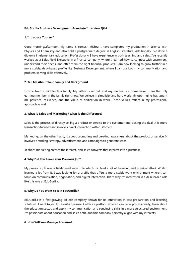 EduGorilla BDA Interview Insights | PDF