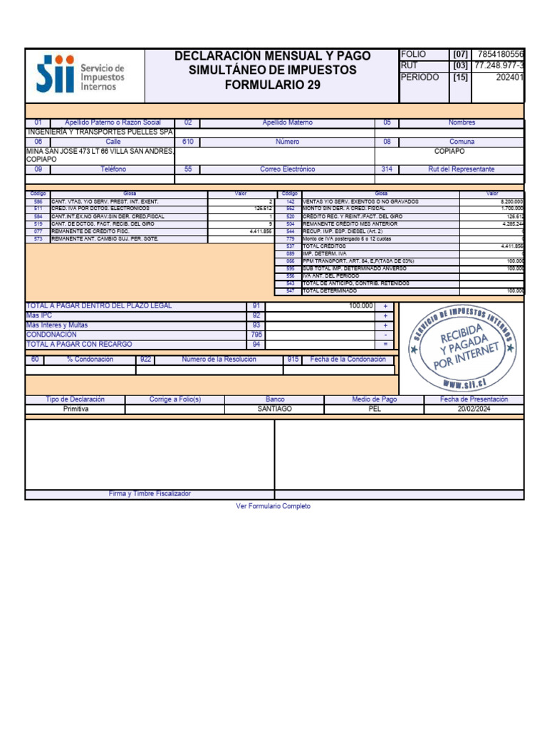 Declaración y Pago Impuestos Formulario 29 | PDF | Impuestos | Finanzas ...