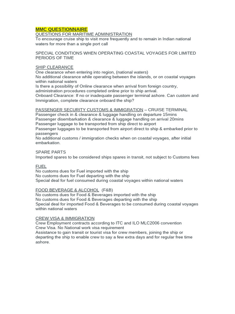 MMC Questionnaire | PDF