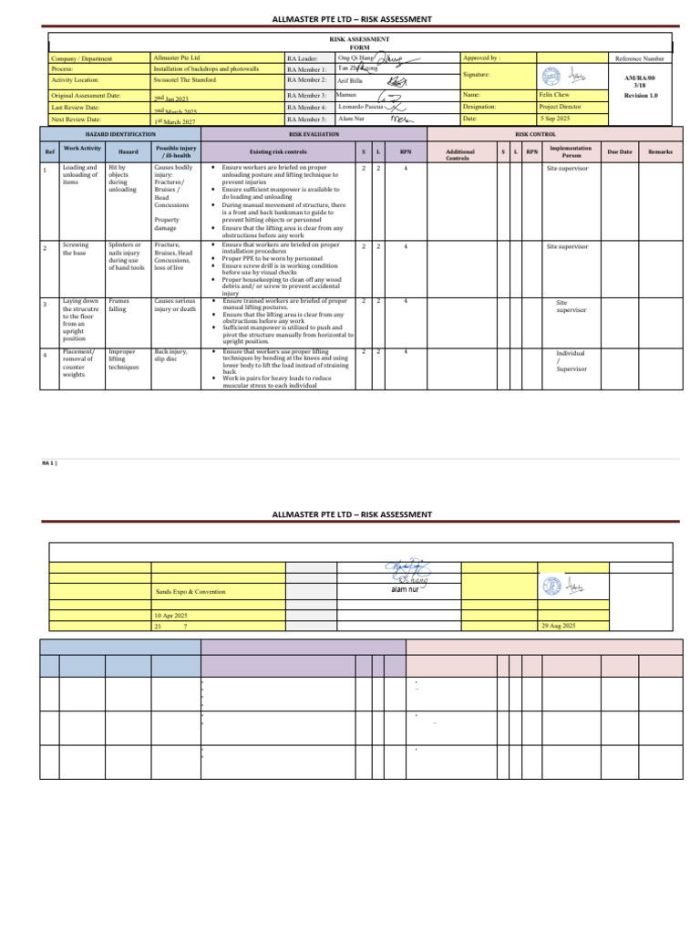 Allmaster Pte Ltd Risk Assessment Report | PDF | Risk