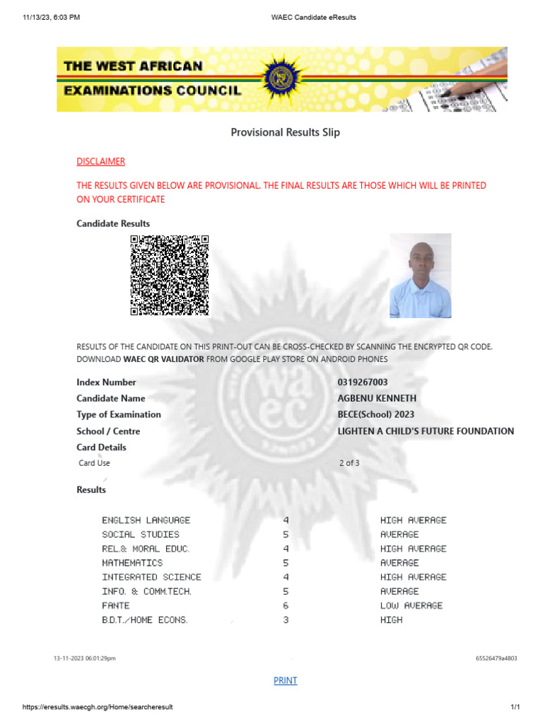 WAEC BECE 2023 Candidate Results | PDF