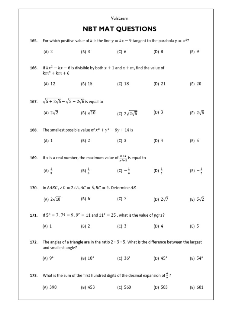 NBT MAT Questions and Solutions | PDF | Triangle | Angle