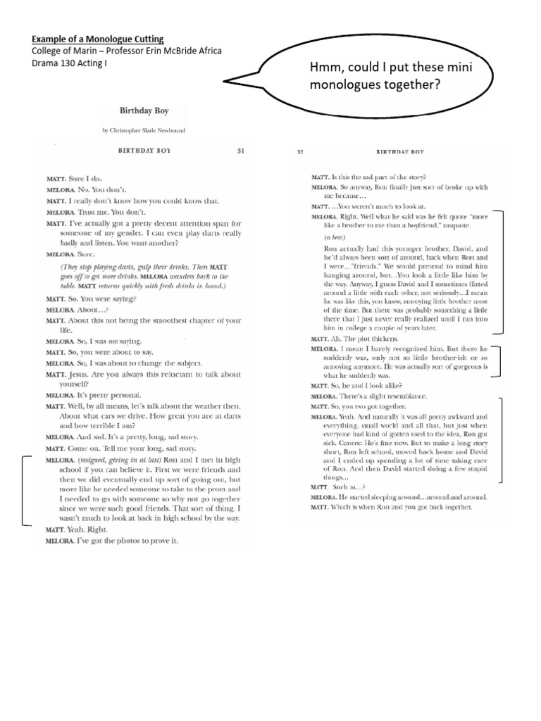 Monologue Cutting Example for Actors | PDF