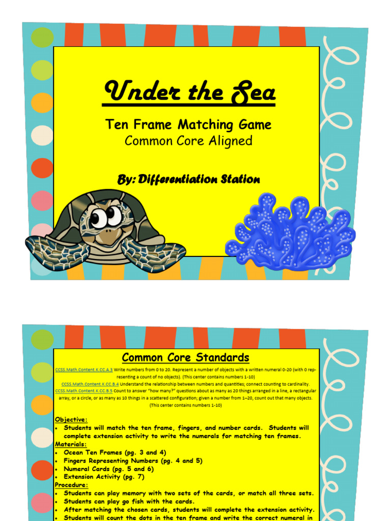 Ocean Ten Frame Matching Game | PDF