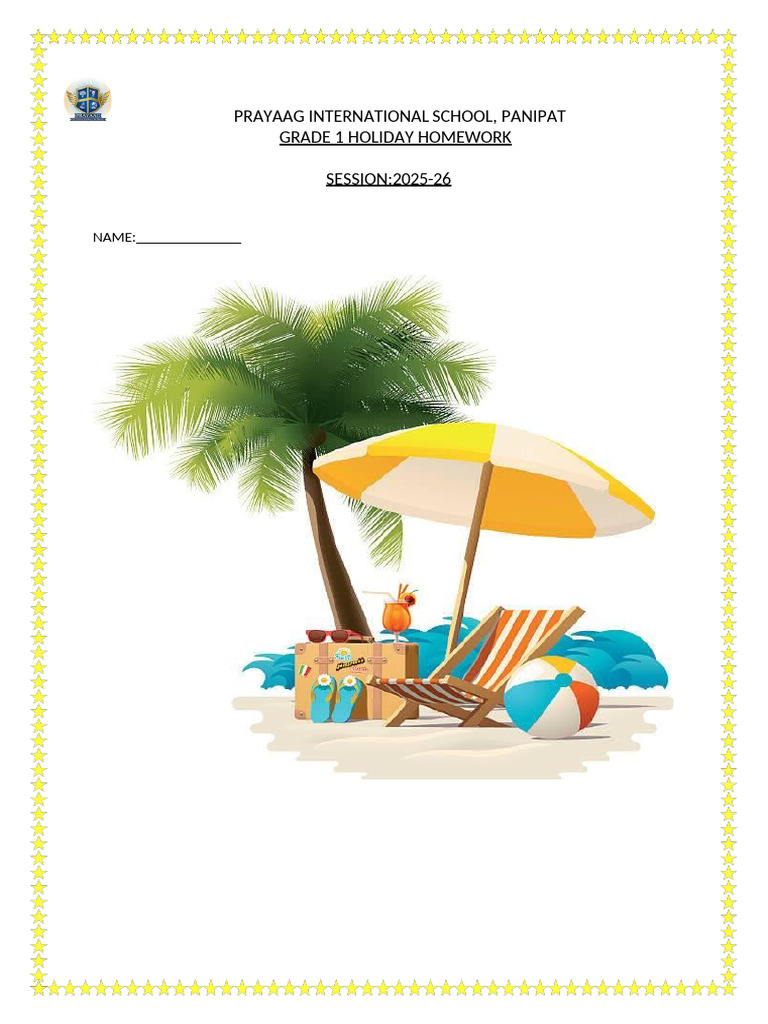 Class I Holiday Homework 2025 26 Updated | PDF