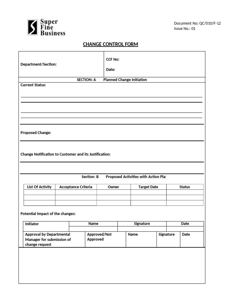 Change Control Form Template | PDF