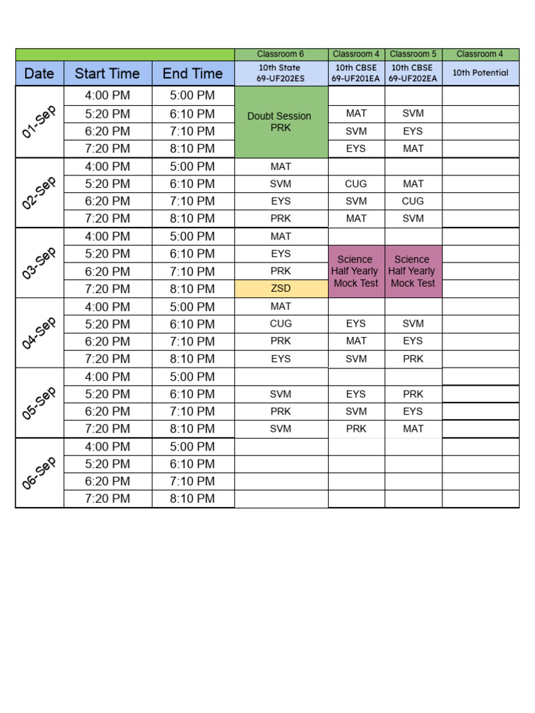 Foundation Timetable - 01-06 | PDF