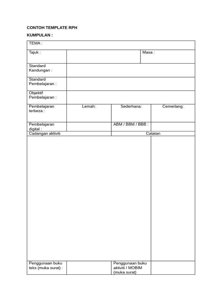 Contoh Template RPH Sains | PDF