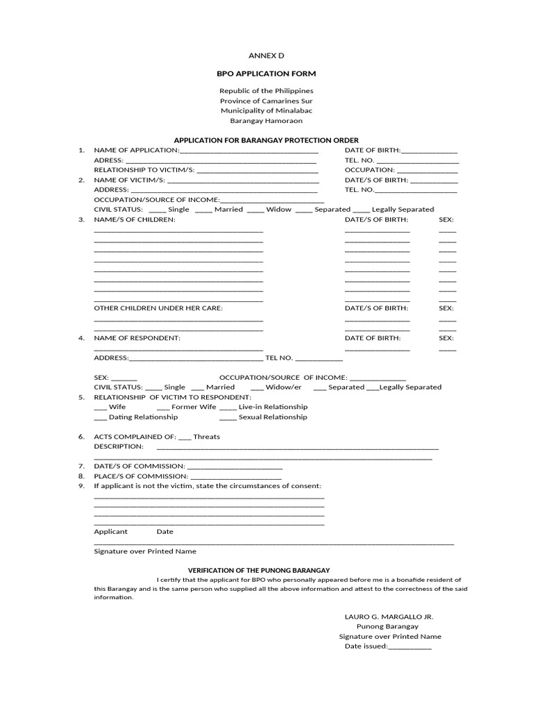 Barangay Protection Order Application Form | PDF | Chess Openings | Chess