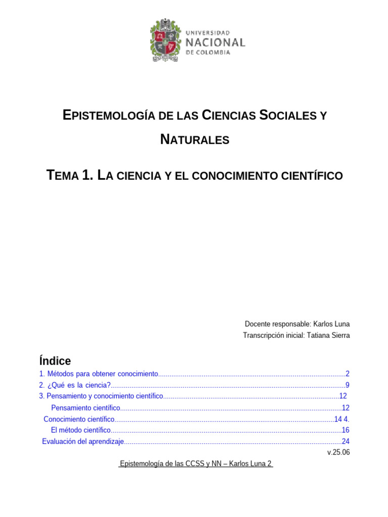 Tema 1 La Ciencia y El Conocimiento Científico | PDF | Razón ...