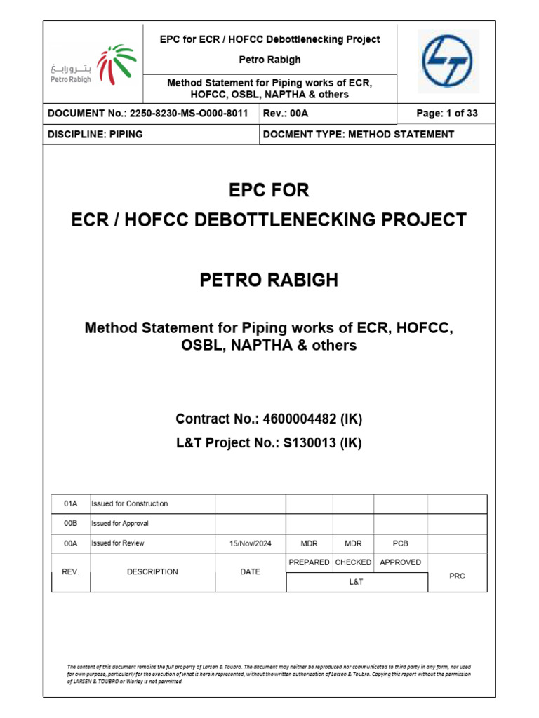 Method Statement for Piping Works | PDF | Pipe (Fluid Conveyance) | Welding
