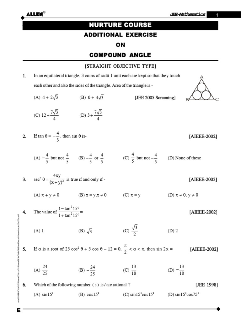 Compound Angles | PDF | Circle | Euclid