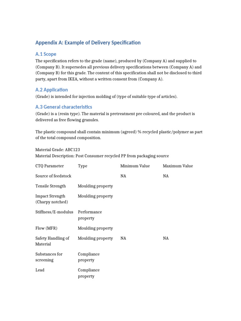 Delivery Specification for Material Grade ABC123 | PDF