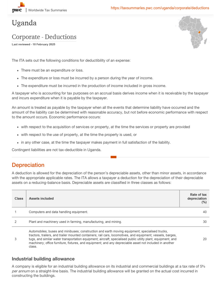 Uganda Corporate Tax Deductions Guide | PDF | Tax Deduction | Expense