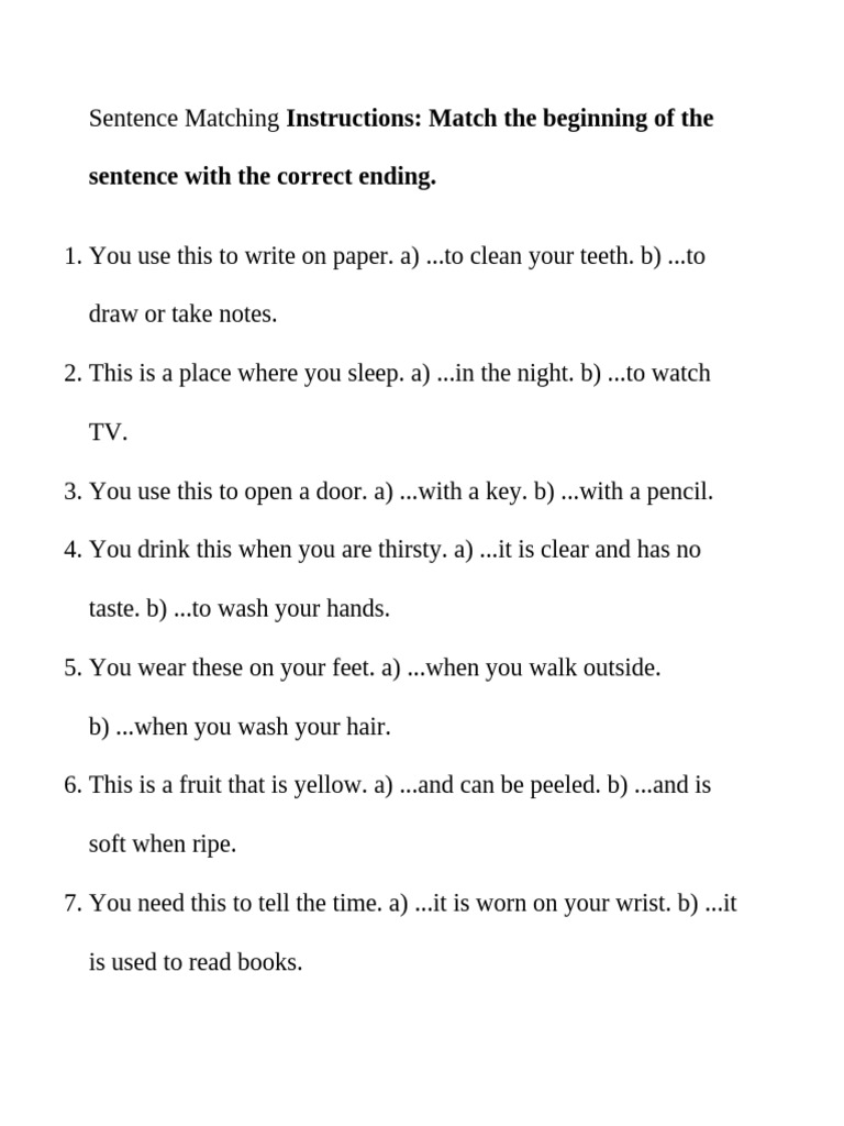 Sentence Matching Activity Guide | PDF