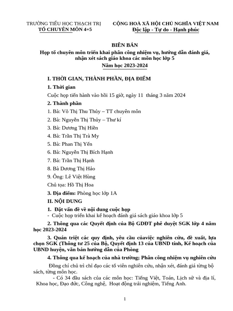 2. Mẫu 2 - Biên Bản Họp Tổ Chuyên Môn Phiên Đầu Tiên | PDF