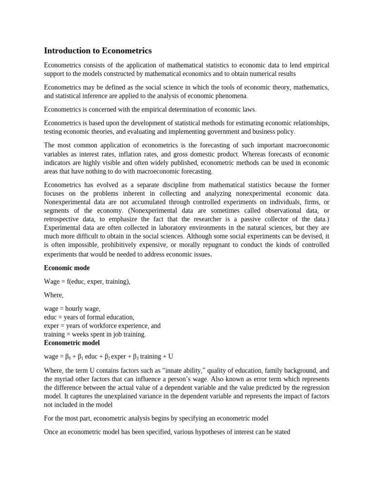 Introduction of Econometrics | PDF | Errors And Residuals ...